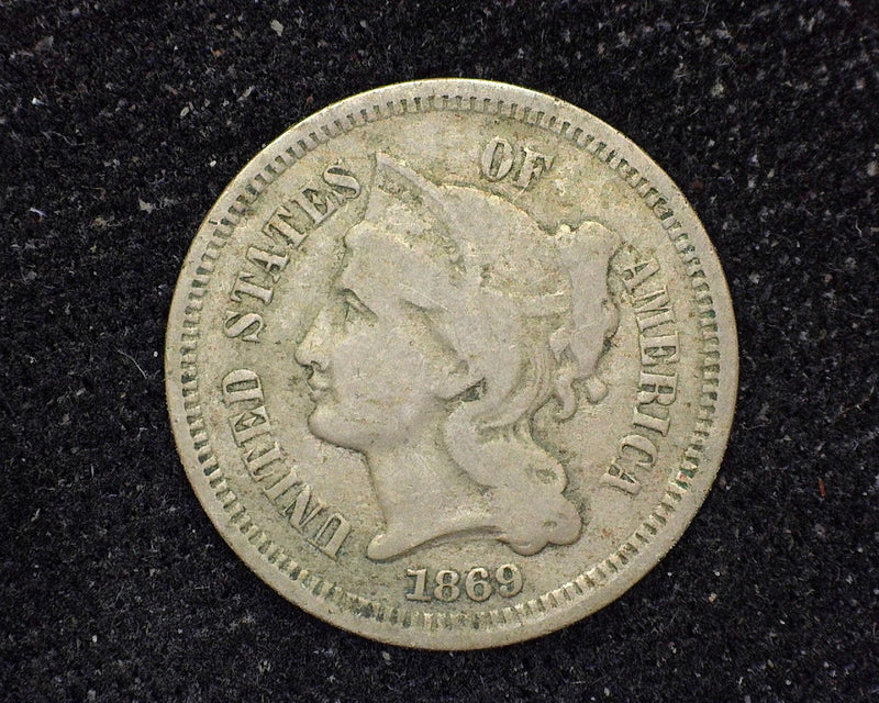1869 Three Cent Nickel VG - US Coin