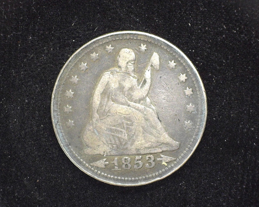 1853 Arrows and Rays Liberty Seated Quarter F Was in Bezel - US Coin