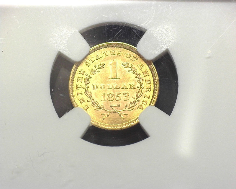 1853 Liberty Head Gold $1 MS 64 NGC - US Coin