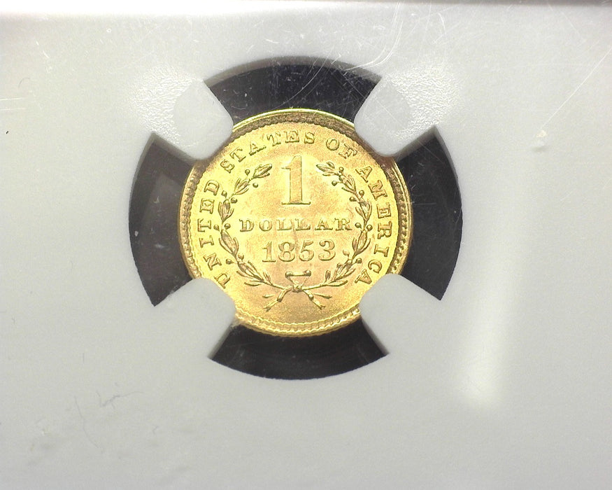 1853 Liberty Head Gold $1 MS 64 NGC - US Coin
