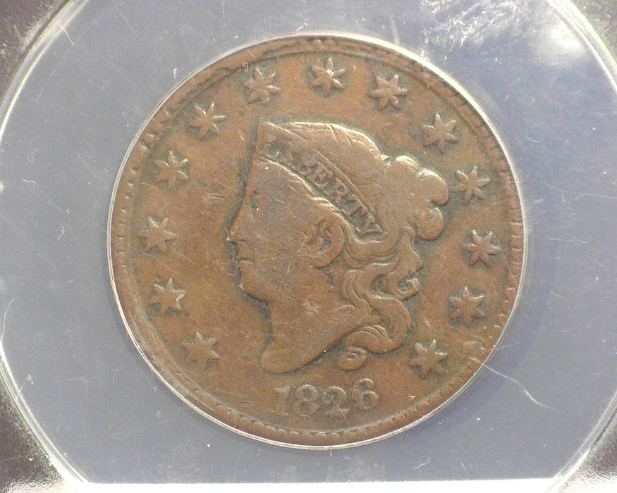 1826 Large Cent Draped Bust VG 10 ANACS - US Coin