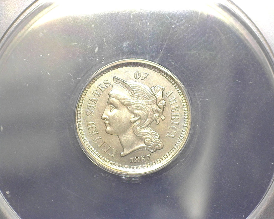 1867 Three Cent Nickel MS 63 ANACS - US Coin