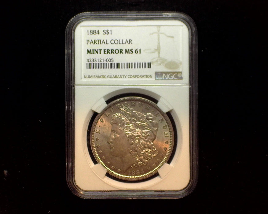 1884 Morgan Dollar NGC - Partial collar Mint Error MS61 - US Coin