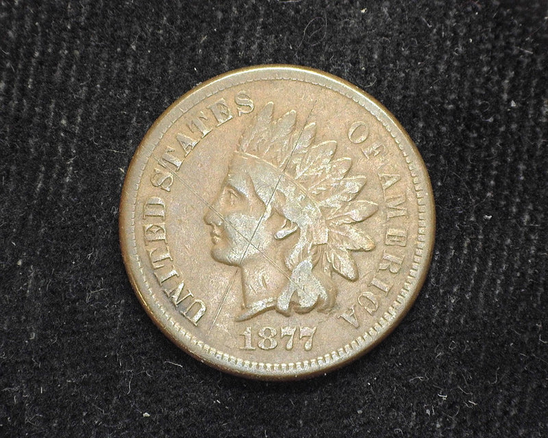 1877 Indian Head Penny/Cent VG/F Scratch - US Coin