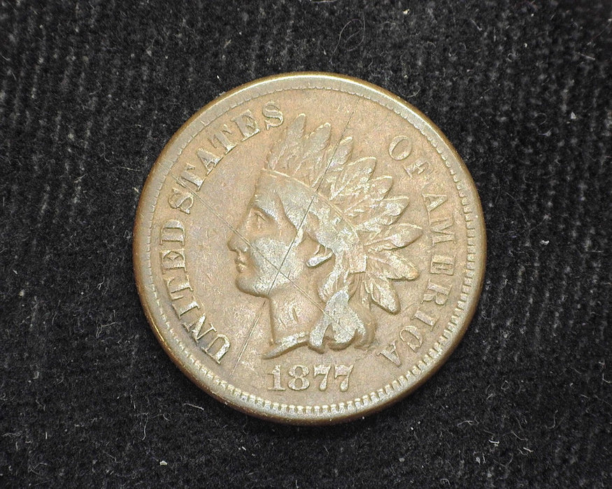 1877 Indian Head Penny/Cent VG/F Scratch - US Coin
