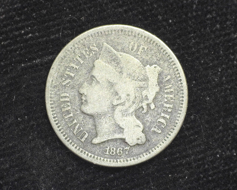 1867 Three Cent Nickel VG - US Coin