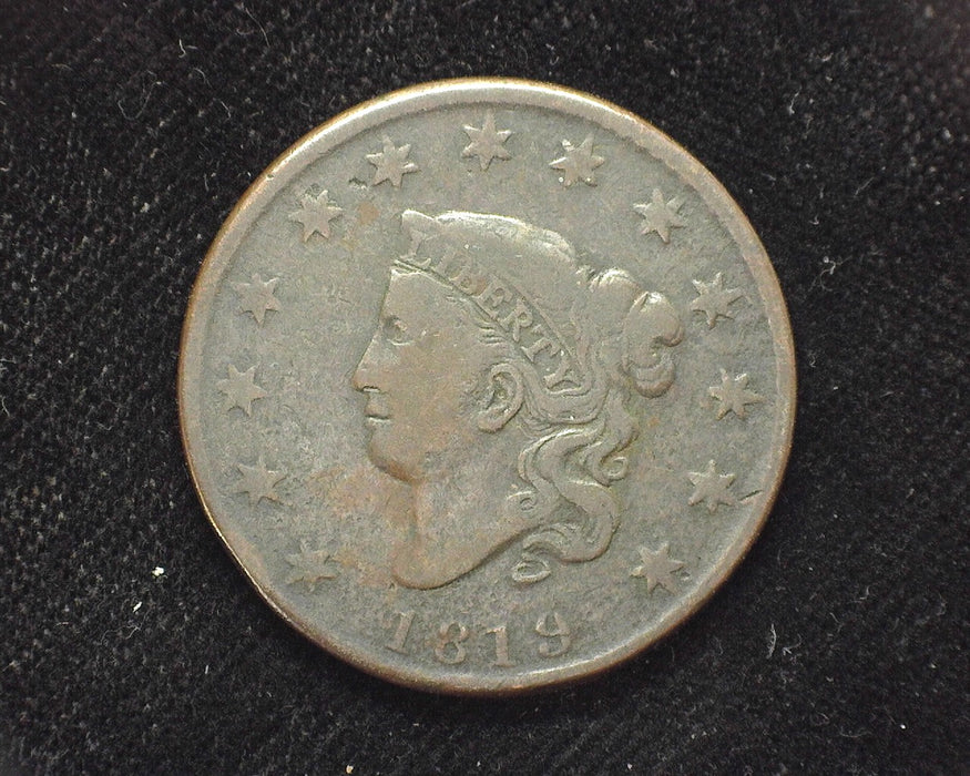1819 Large Cent Draped Bust Small date. F - US Coin