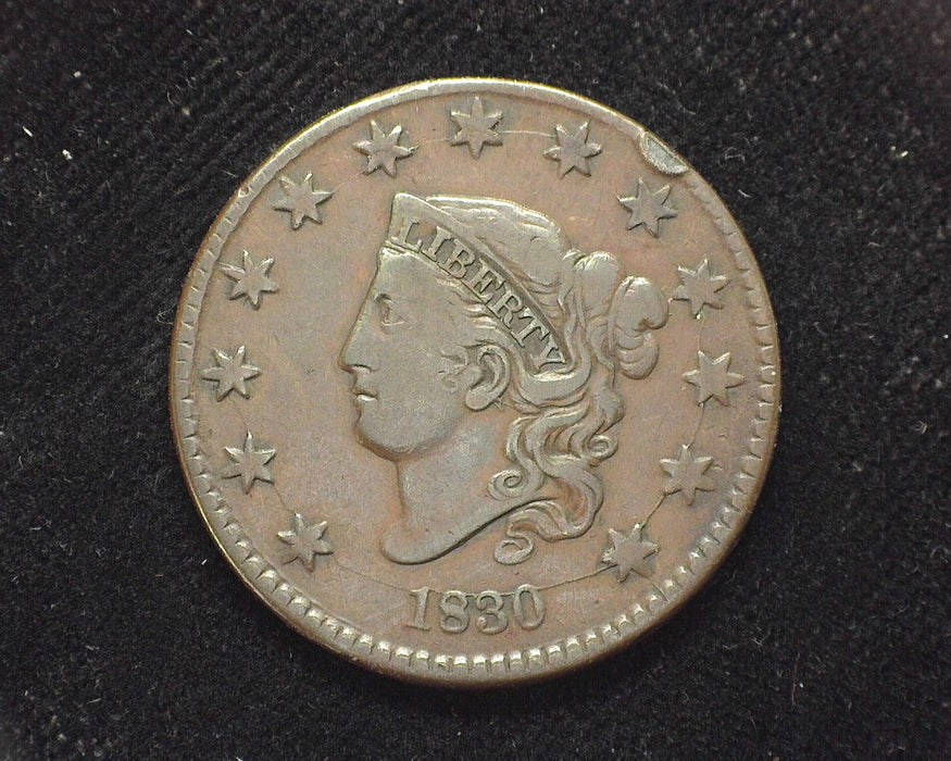 1830 Large Cent Draped Bust Medium letters, rim hit. VF - US Coin