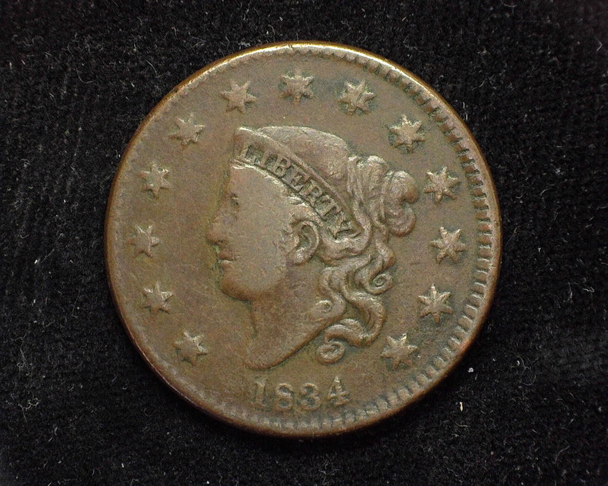 1834 Large Cent Draped Bust Small 8, large stars, medium letters. G - US Coin