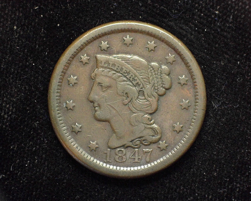 1847 Large Cent Draped Bust VF - US Coin