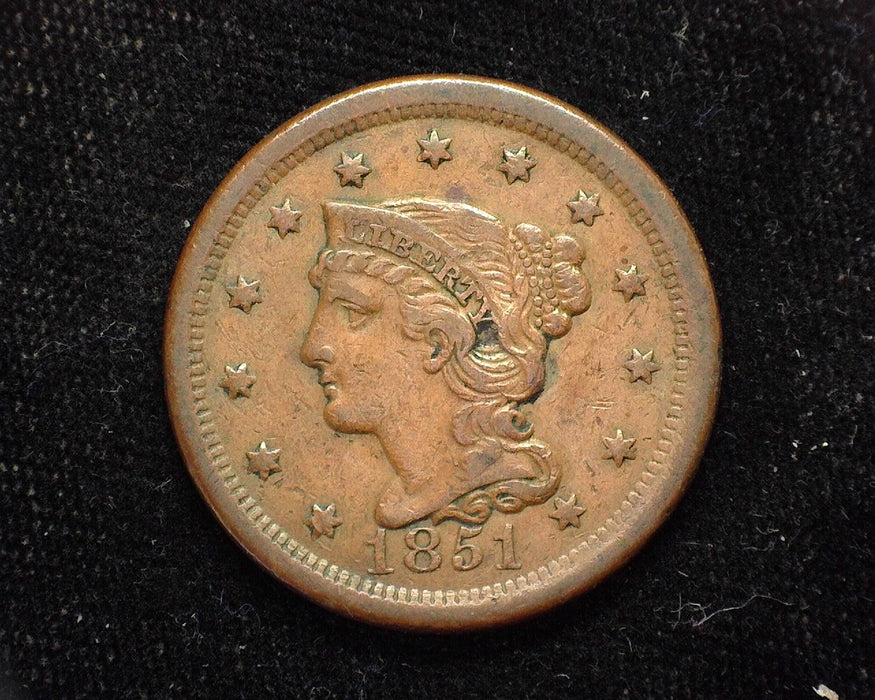 1851 Large Cent Draped Bust XF - US Coin
