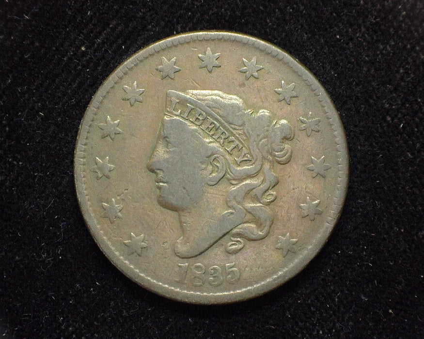 1835 Large Cent Draped Bust Large 8 & stars. F - US Coin