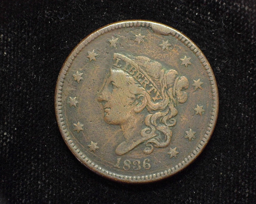 1836 Large Cent Draped Bust VG - US Coin