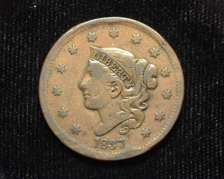 1837 Large Cent Draped Bust Head of 38, rim hit. F/VF - US Coin
