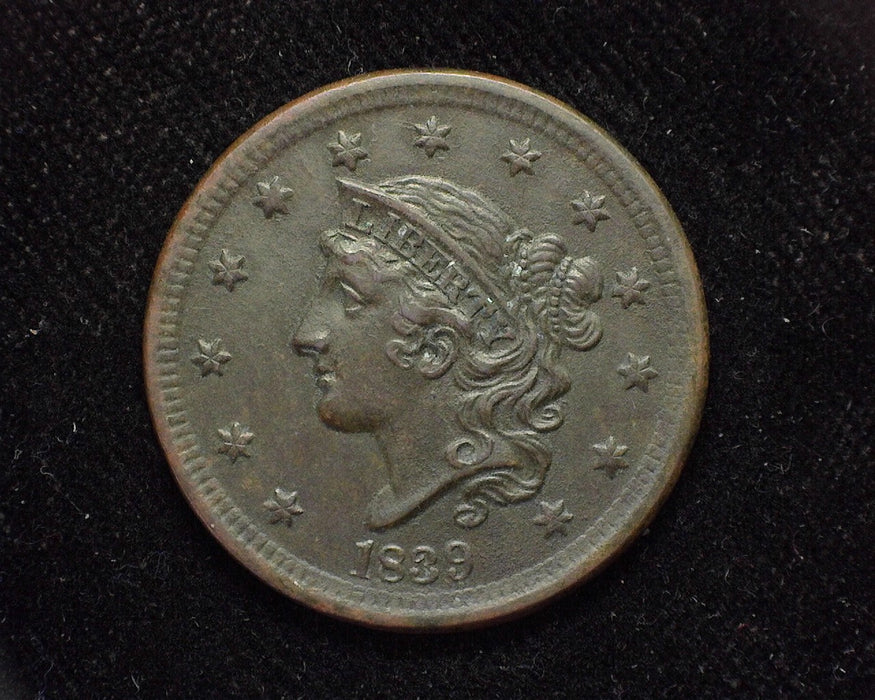 1839 Large Cent Draped Bust Silly head. AU - US Coin