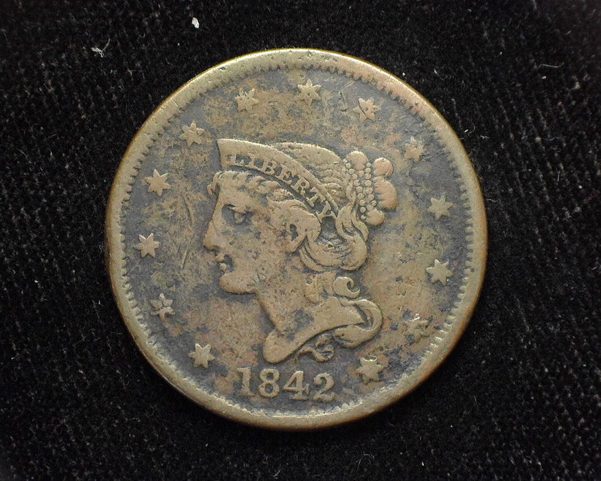 1842 Large Cent Draped Bust Large date. F - US Coin