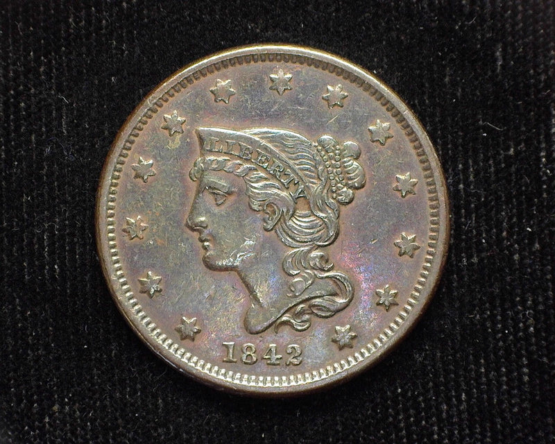 1842 Large Cent Draped Bust Small date. AU-50 - US Coin