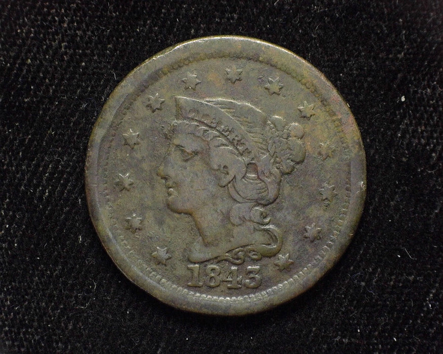 1843 Large Cent Draped Bust Scratching. F - US Coin