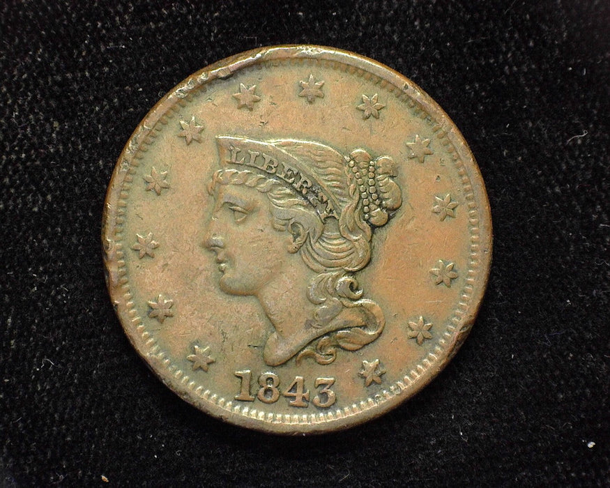 1843 Large Cent Draped Bust Petite head, small letters, rim damage. XF - US Coin