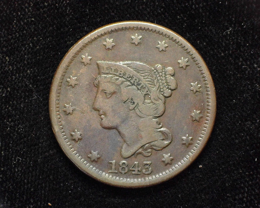 1843 Large Cent Draped Bust Petite head, large letters. VF - US Coin