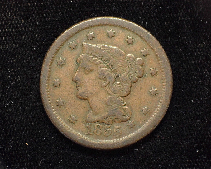 1855 Large Cent Draped Bust Upright VF - US Coin