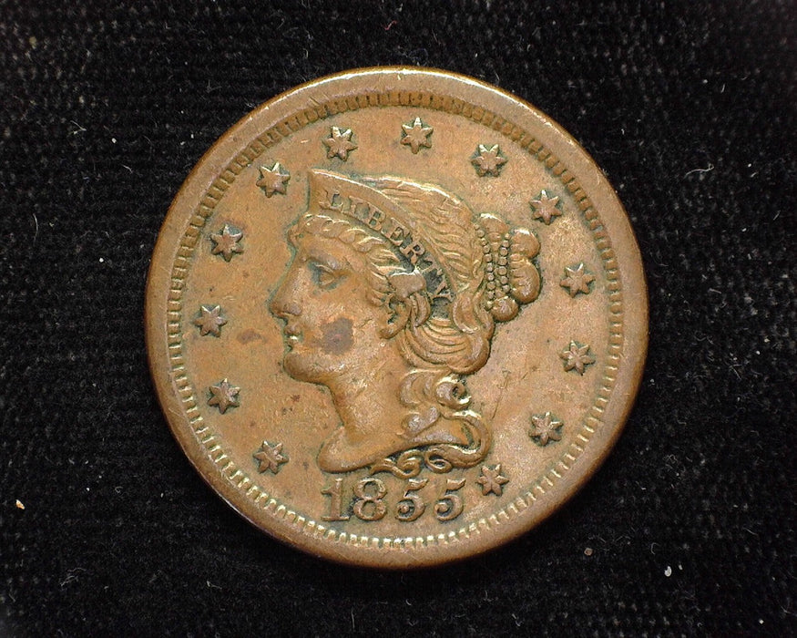 1855 Large Cent Draped Bust Slant 5, knob on ear. XF - US Coin