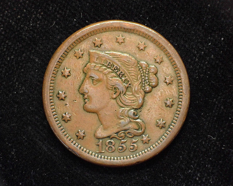 1855 Large Cent Draped Bust Slant 5. XF/AU - US Coin