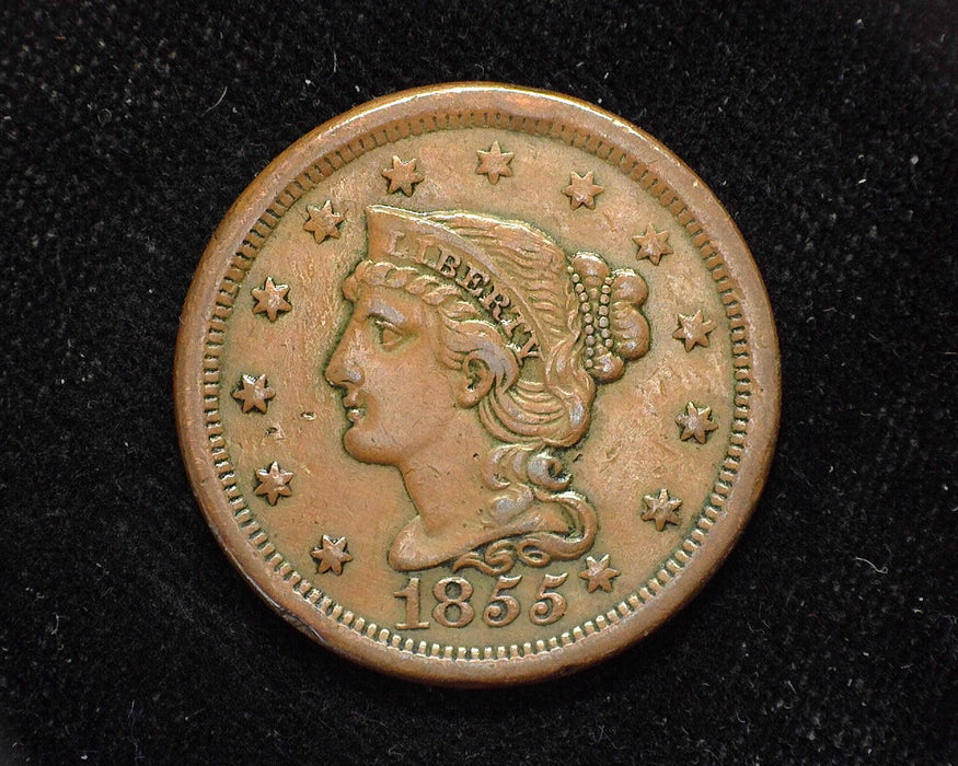 1855 Large Cent Draped Bust Slant 5. XF/AU - US Coin