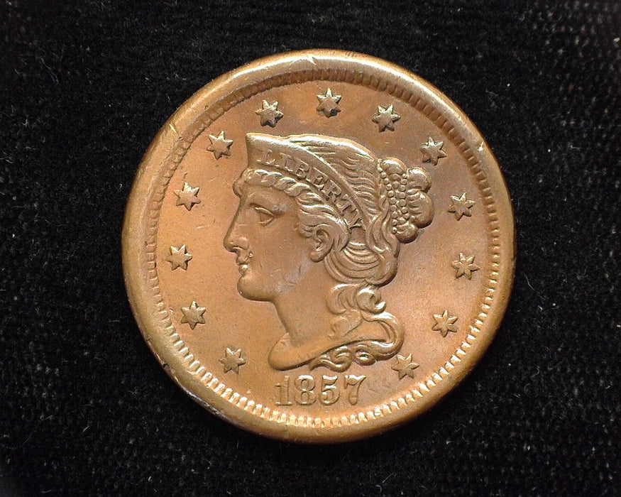 1857 Large Cent Draped Bust Small date. AU - US Coin
