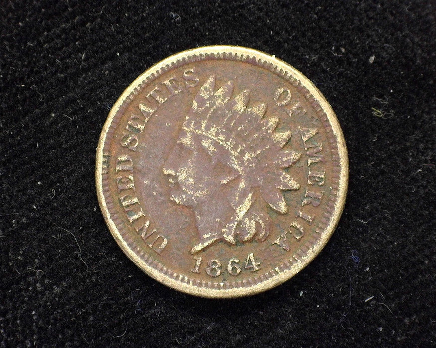 1864 Indian Head Penny/Cent Copper Nickle, environmental damage F - US Coin