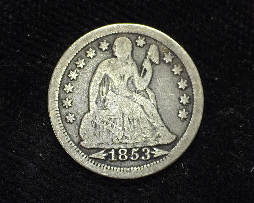 1853 Liberty Seated Dime F Arrows - US Coin