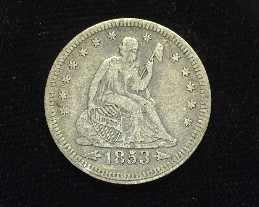 1853 Arrows and Rays Liberty Seated Quarter F/VF - US Coin