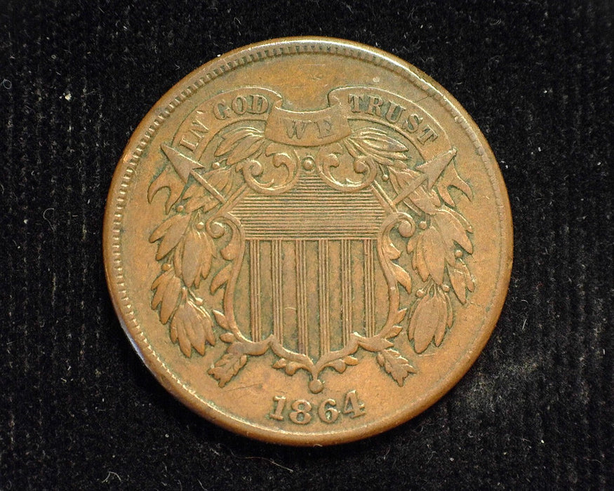 1864 Two Cent Piece VF - 30 Small motto - US Coin
