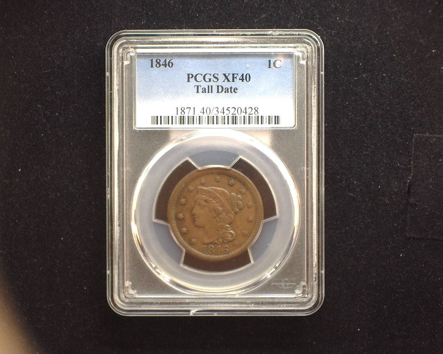 1846 Large Cent Draped Bust Cent PCGS XF40 Tall date - US Coin