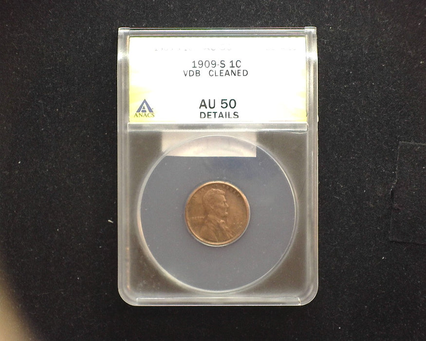 1909 S VDB Lincoln Wheat Cent ANACS AU50 Cleaned - US Coin