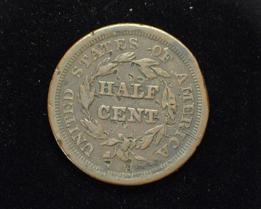 1856 Braided Hair Half Cent F Pock marks - US Coin