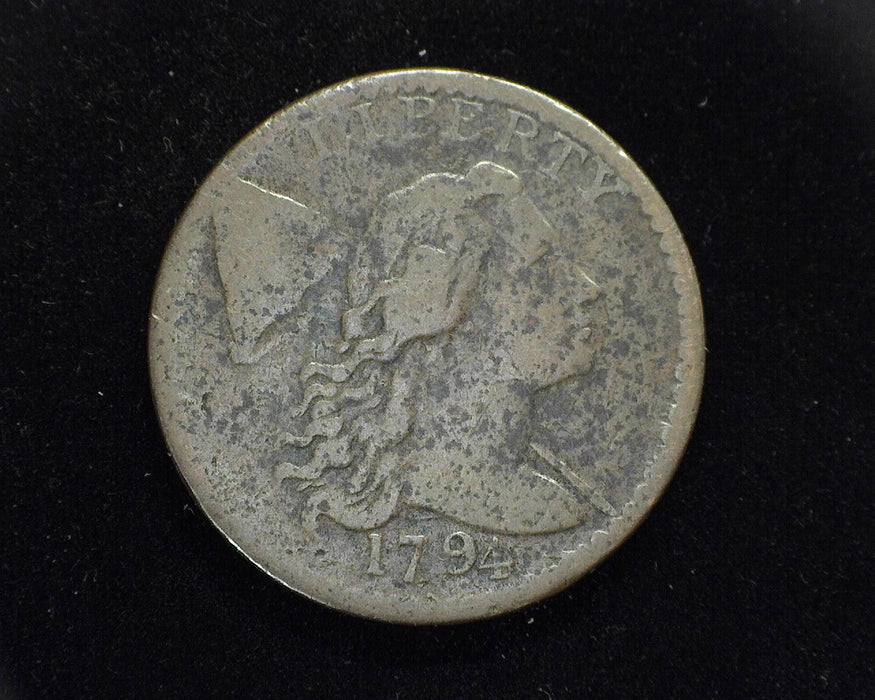 1794 Large Cent Draped Bust Cent F Fallen 4, Button on cap, environmental damage. - US Coin