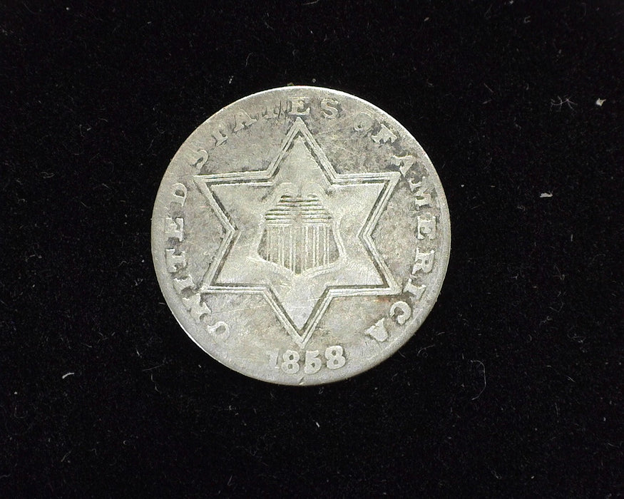 1858 Three Cent Silver VG - US Coin