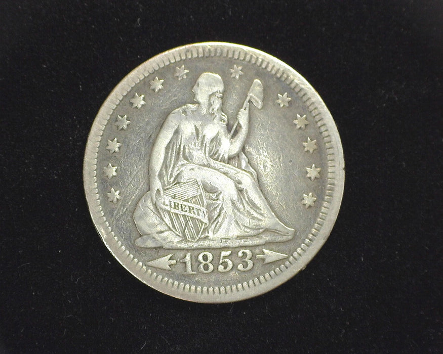1853 Arrows and Rays Liberty Seated Quarter F - US Coin