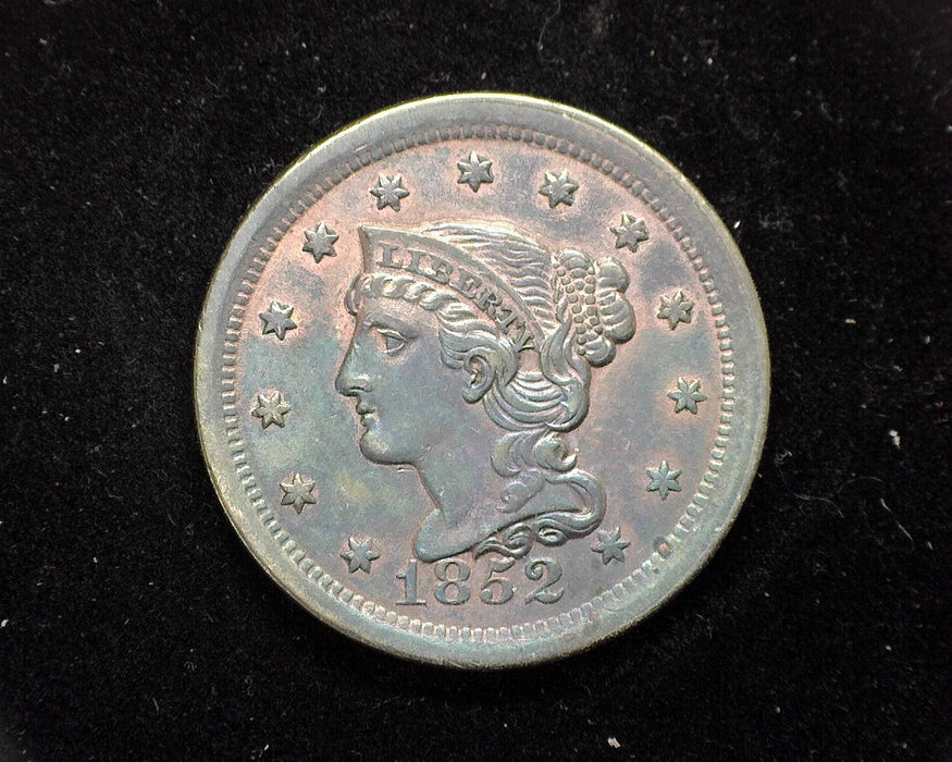 1852 Large Cent Braided Hair Cent AU Some red - US Coin