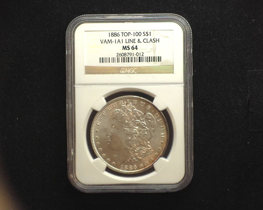 1886 TOP-100 Morgan Dollar NGC VAM-1A1 Line and clash - MS64 - US Coin