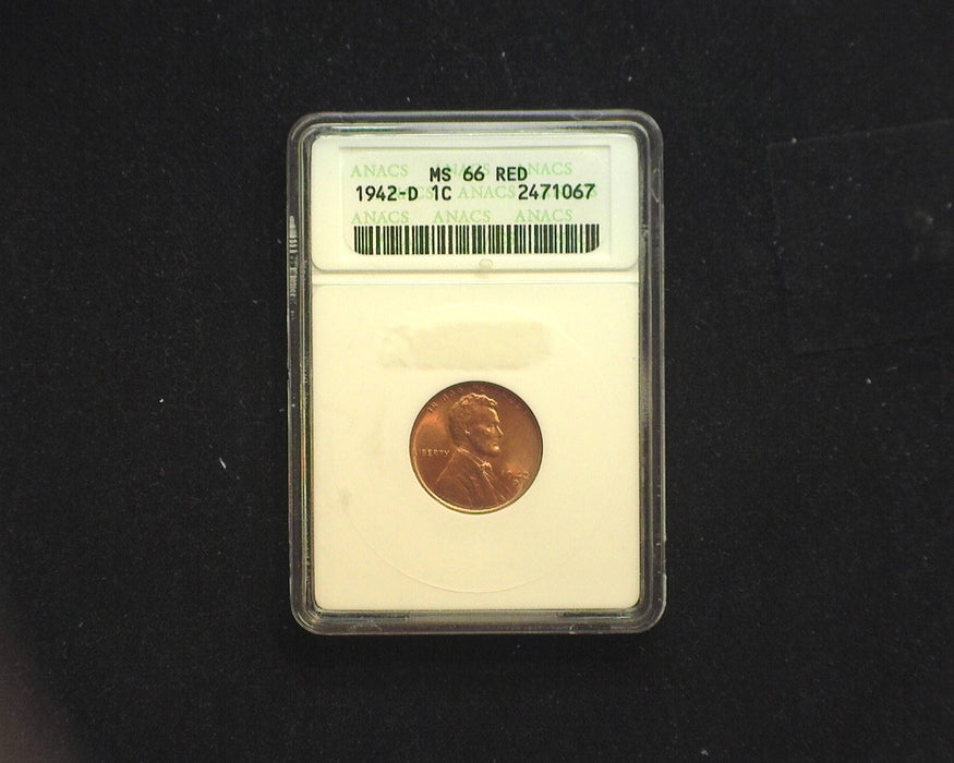 1942 D Lincoln Wheat Penny/Cent ANACS MS66 Red - US Coin