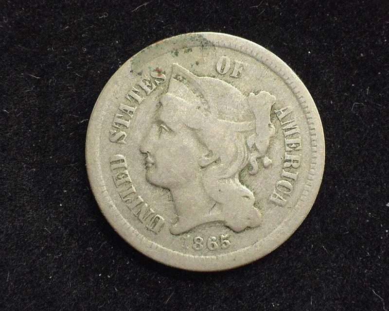 1865 Three Cent Nickel VG - US Coin