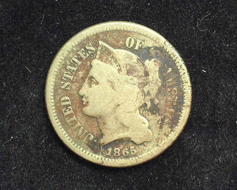 1865 Three Cent Nickel G corrosion - US Coin