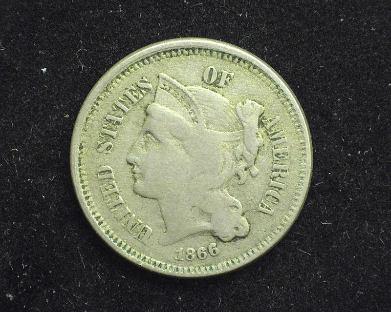 1866 Three Cent Nickel VG - US Coin