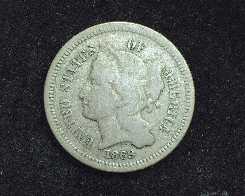 1869 Three Cent Nickel VG - US Coin