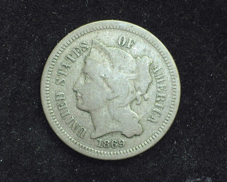 1869 Three Cent Nickel VG - US Coin