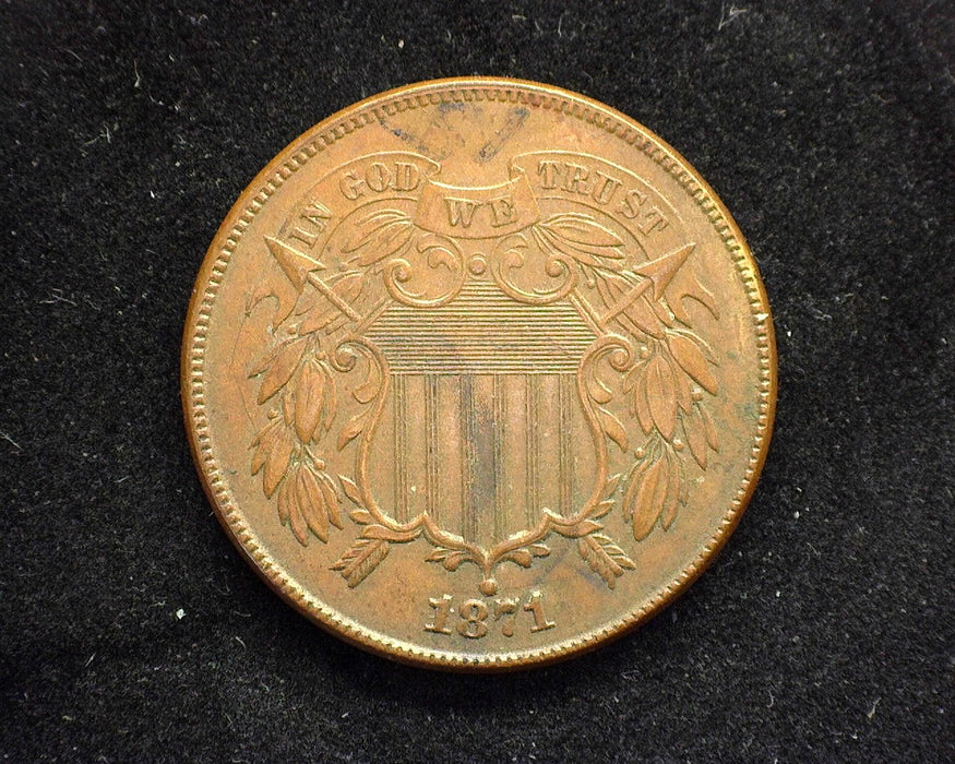1871 Two Cent Piece Brown UNC Ink on back - US Coin