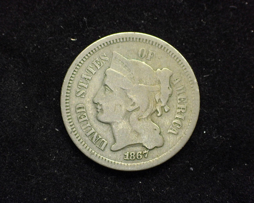 1867 Three Cent Nickel VG - US Coin