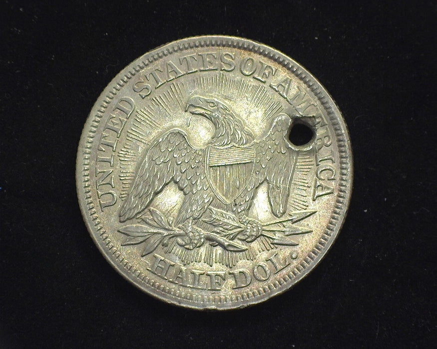 1853 Arrows and Rays Liberty Seated Half Dollar BU Hole, what a shame. - US Coin